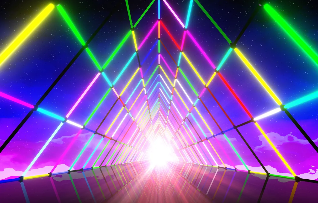 Photo wallpaper Music, Neon, Light, Background, The tunnel, Neon, Synth, Retrowave