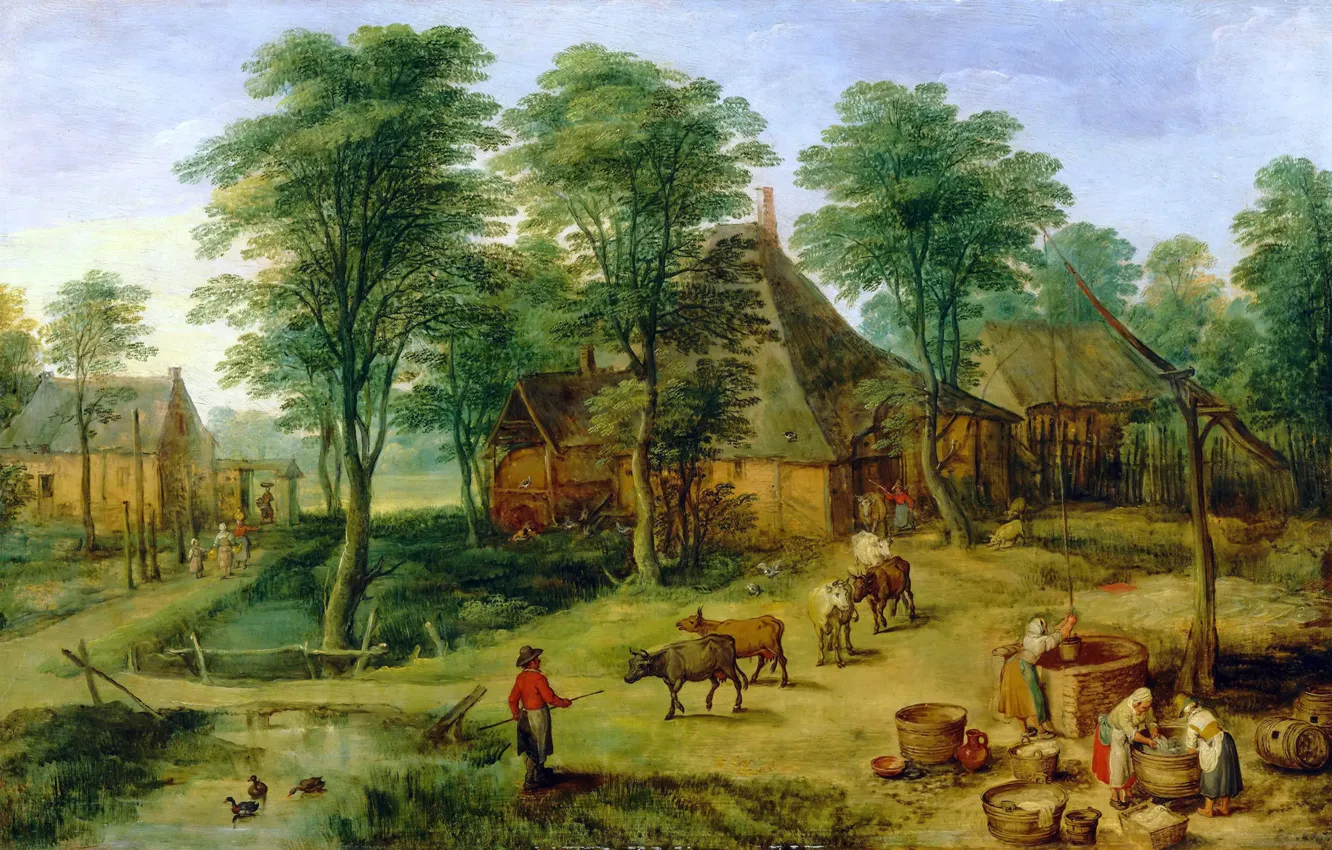 Photo wallpaper landscape, picture, Jan Brueghel the younger, The Farm