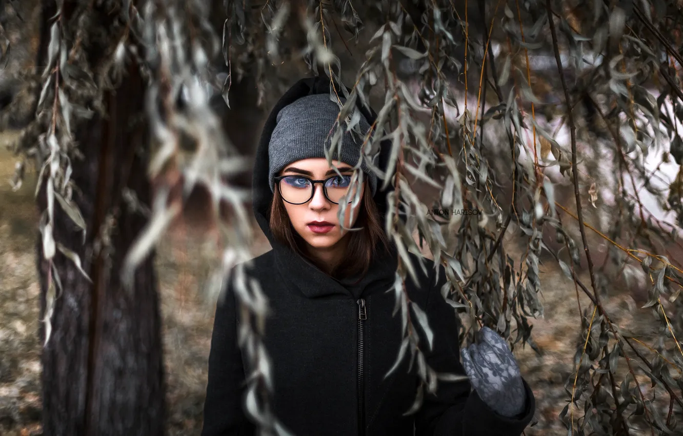 Photo wallpaper look, trees, branches, Park, model, hat, portrait, makeup