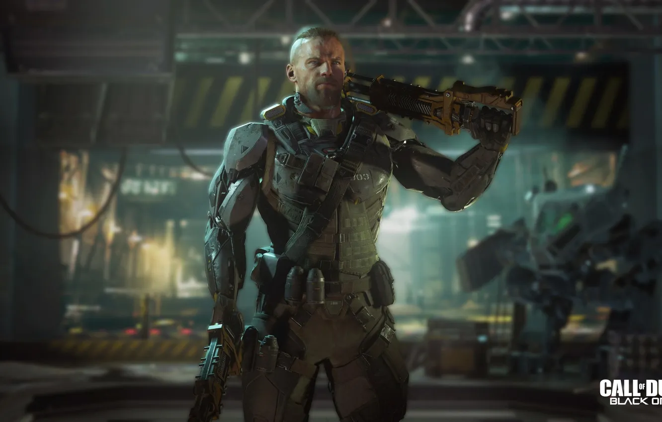 Photo wallpaper robot, gun, mechs, Call of Duty: Black Ops 3, hero soldier