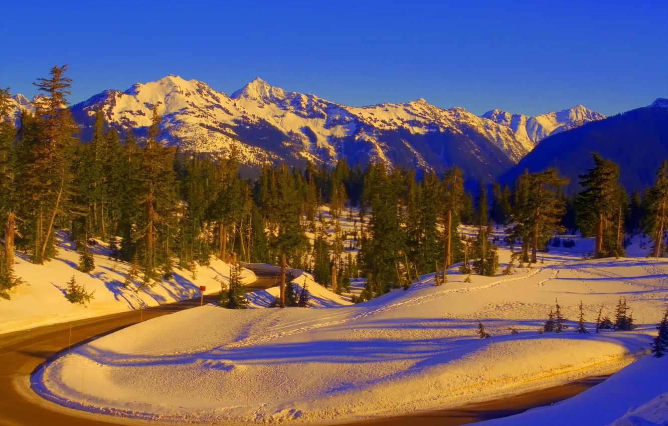 Photo wallpaper winter, road, mountains, nature, photo