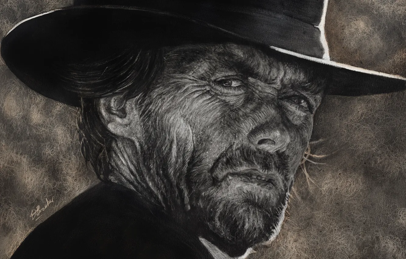 Photo wallpaper face, figure, hat, Clint Eastwood, Clint Eastwood