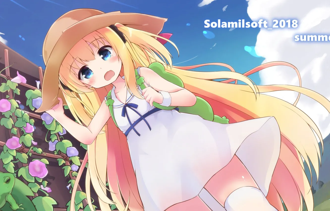 Photo wallpaper frog, girl, bindweed