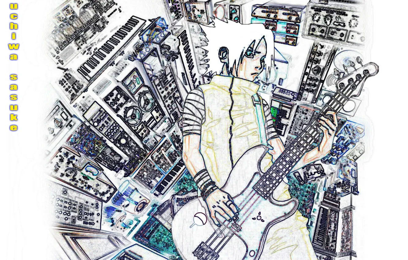 Photo wallpaper guitar, keys, guitarist, Naruto, fanart, Sasuke Uchiha, Naruto Shippuden, Naruto shippuuden