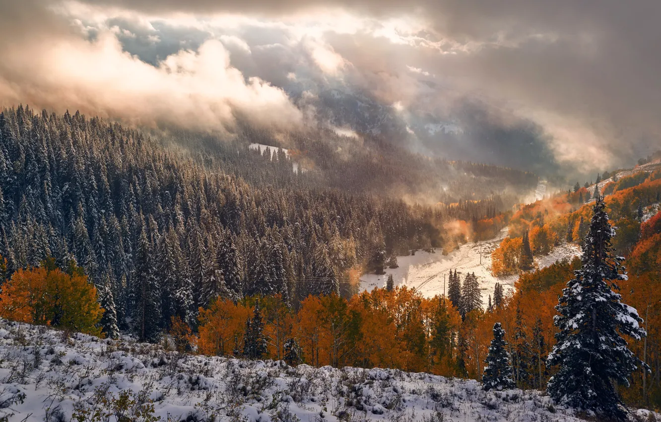 Photo wallpaper autumn, mountains, nature