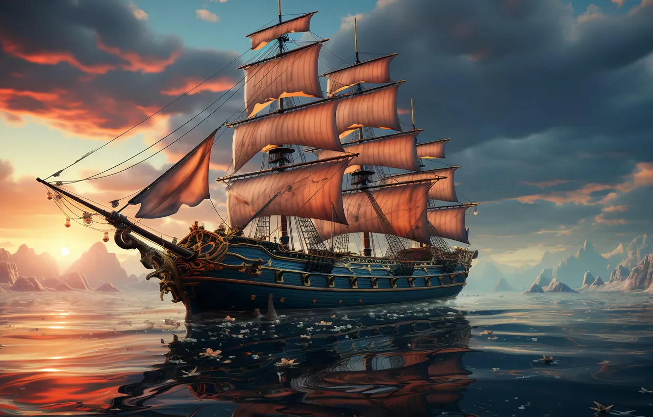 Photo wallpaper The ship, sail, Sailing Ship, boats, sailboat, sea, frigate, pond