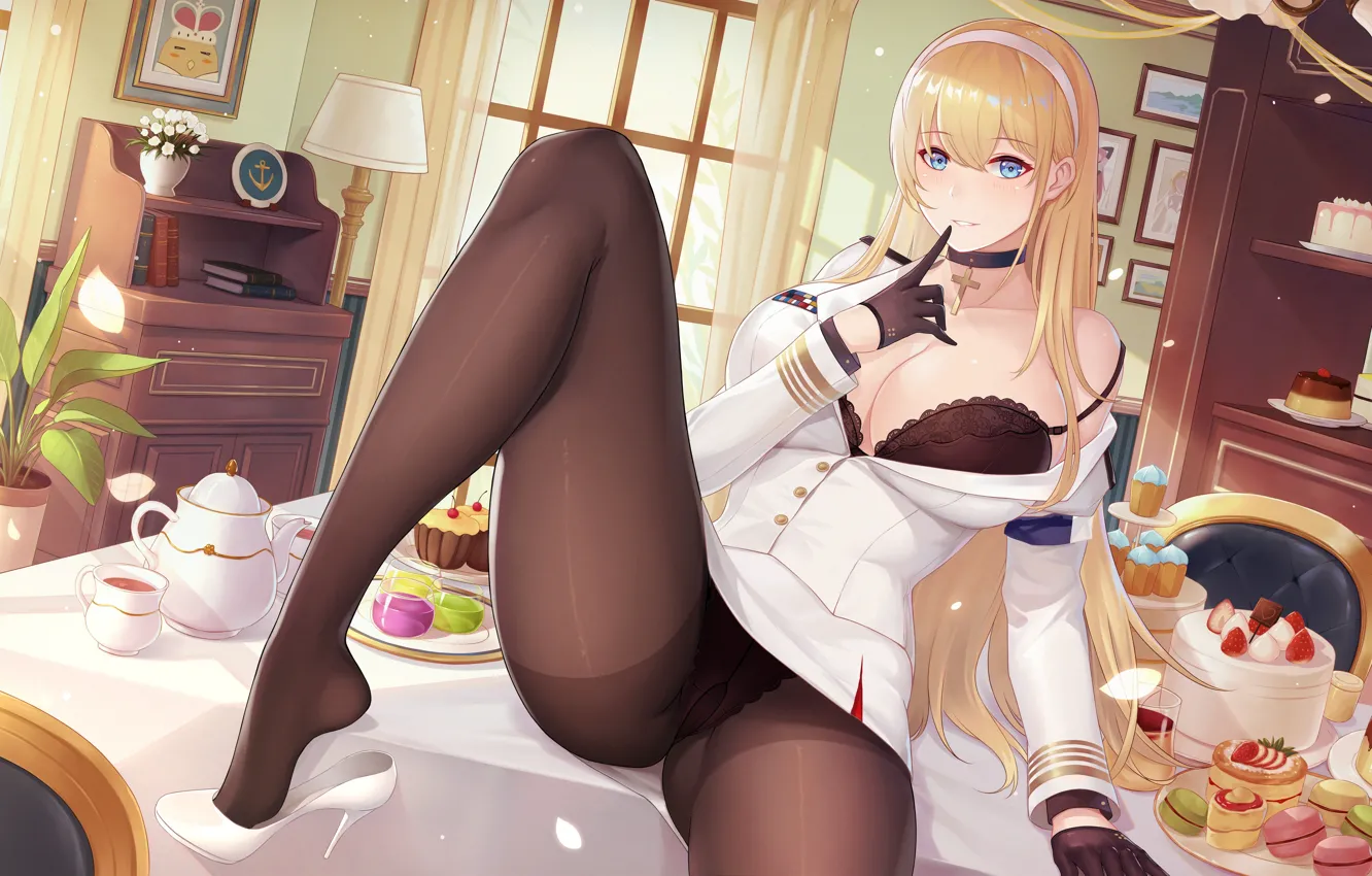 Photo wallpaper girl, sexy, lingerie, bra, panties, long hair, legs, boobs