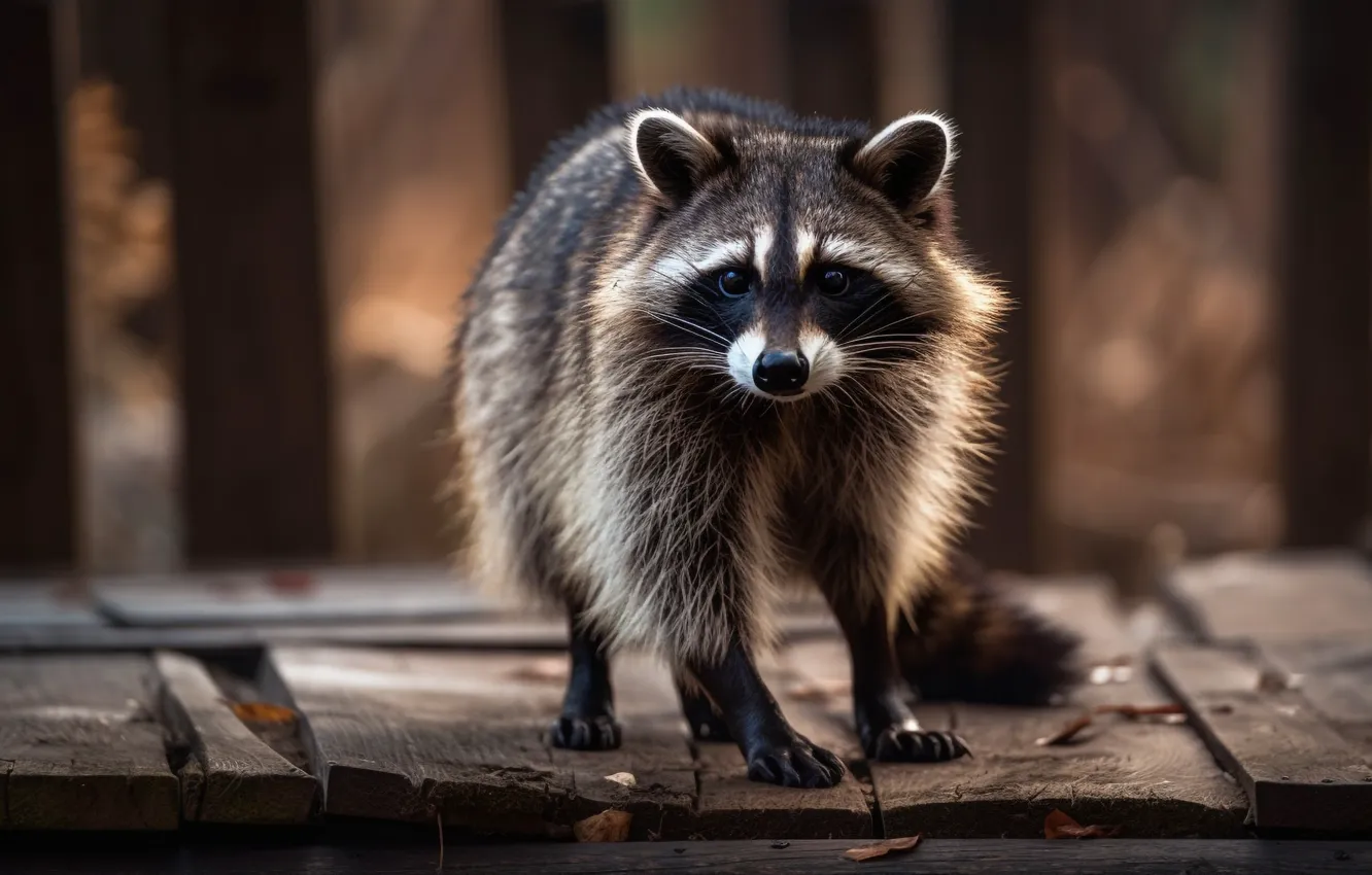 Photo wallpaper The Art of Artificial Intelligence, look, the bridge, AI art, nature, digital art, raccoon, leaves