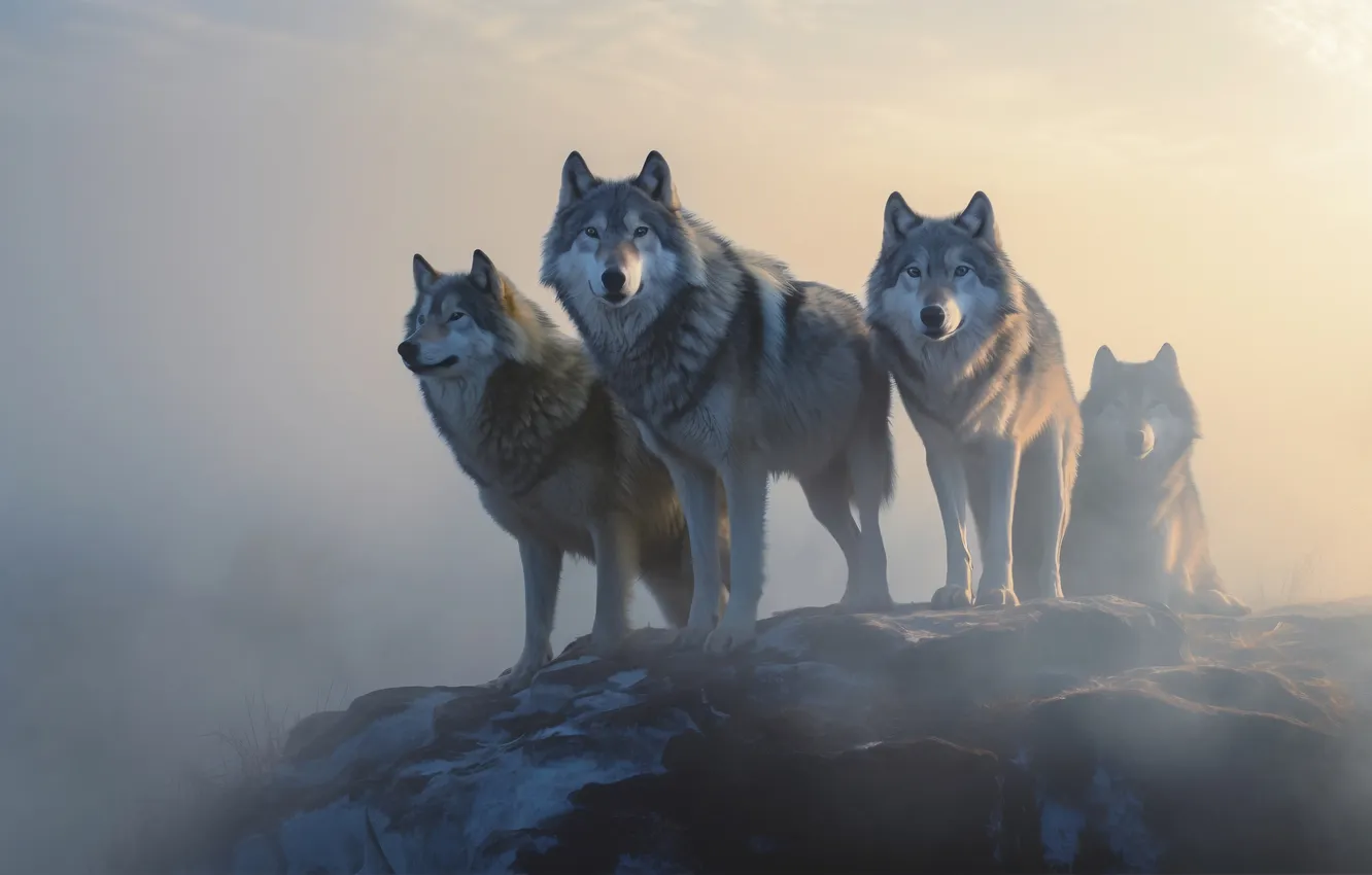 Photo wallpaper wolf, predator, four, digital art, AI art, The Art of Artificial Intelligence, neural network