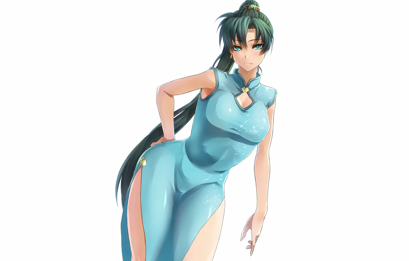 Photo wallpaper girl, sexy, cleavage, long hair, dress, boobs, anime, beautiful