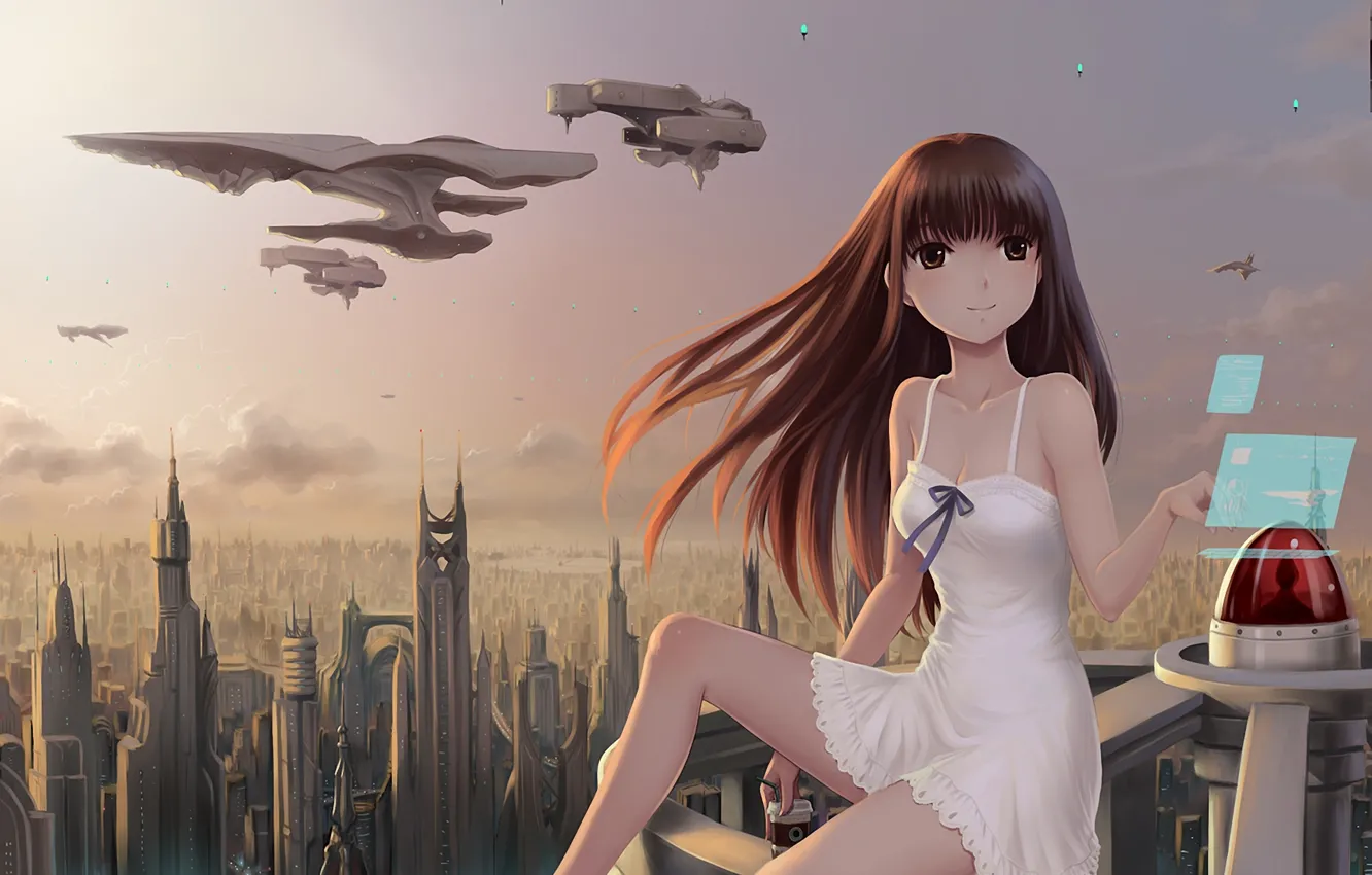 Photo wallpaper the city, future, transport, interface, ships, skyscrapers, art, girl