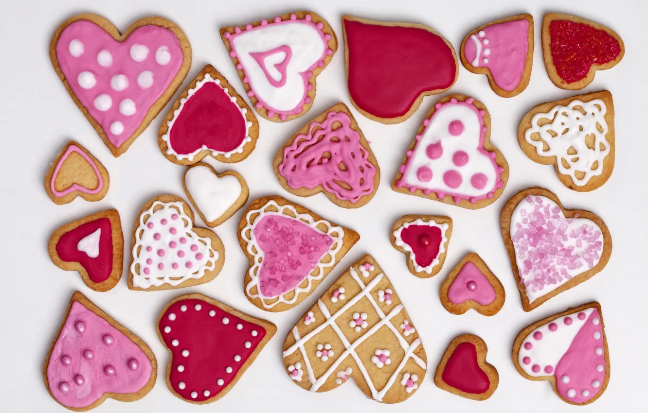Photo wallpaper cookies, hearts, love, Valentine, cakes, hearts, valentines, glaze