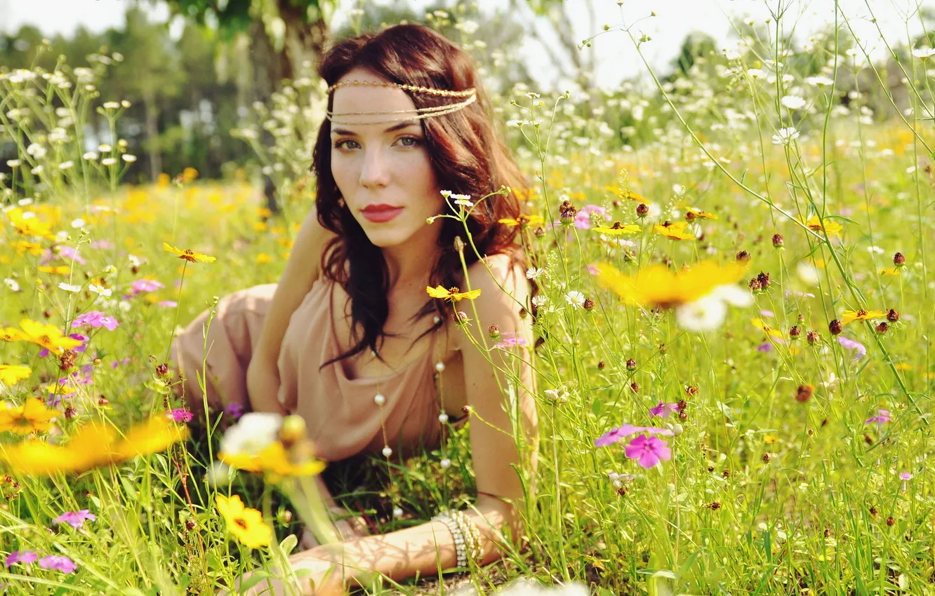 Photo wallpaper summer, girl, flowers