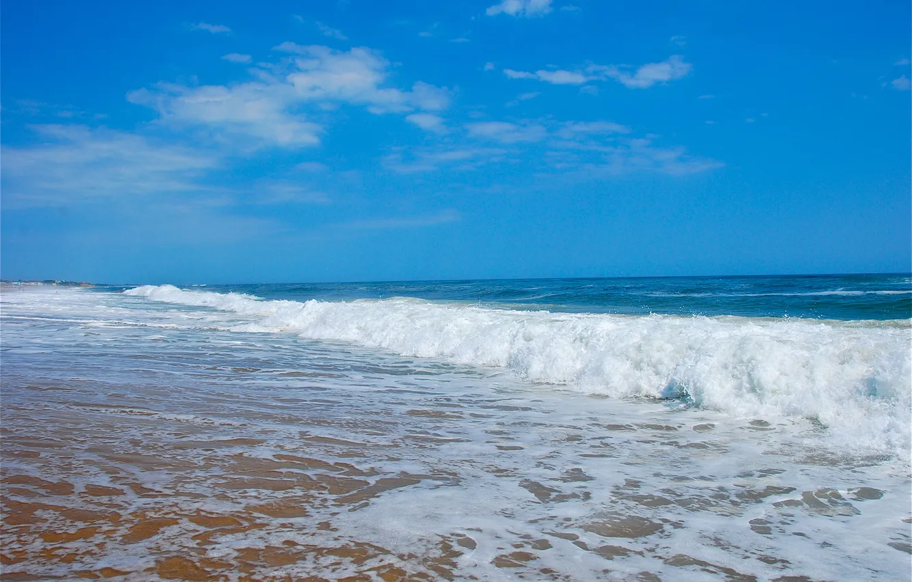 Photo wallpaper sea, wave, the sky, shore