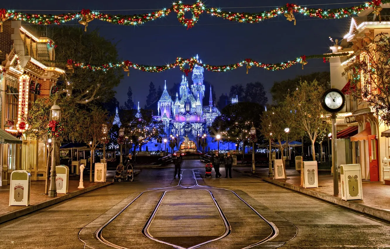 Photo wallpaper night, the city, lights, holiday, new year, home, Christmas, Disney