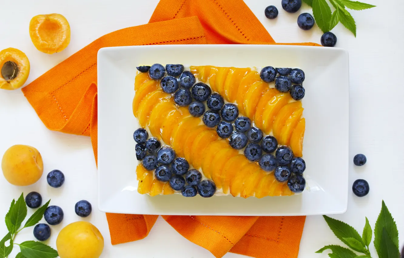 Photo wallpaper blueberries, pie, napkin, apricots
