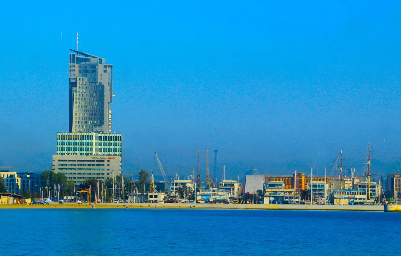 Photo wallpaper city, sky, sea, building