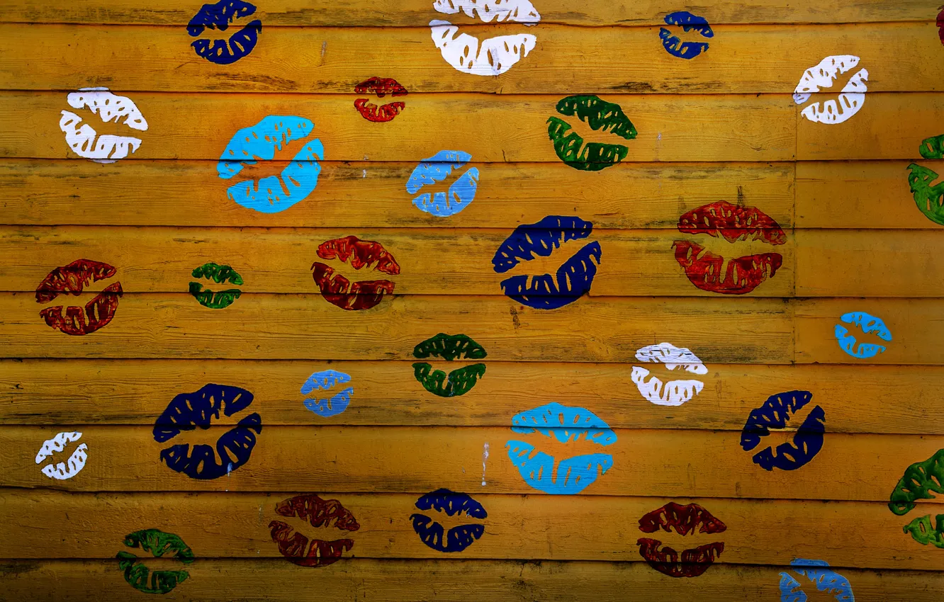 Photo wallpaper paint, Board, color, lips, print