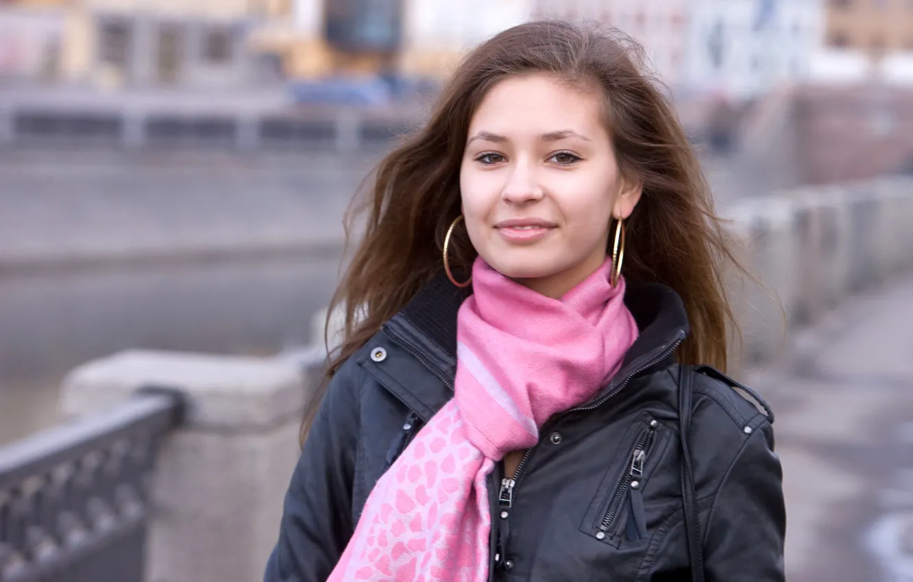 Photo wallpaper look, girl, model, hair, earrings, jacket, scarf, Irina J