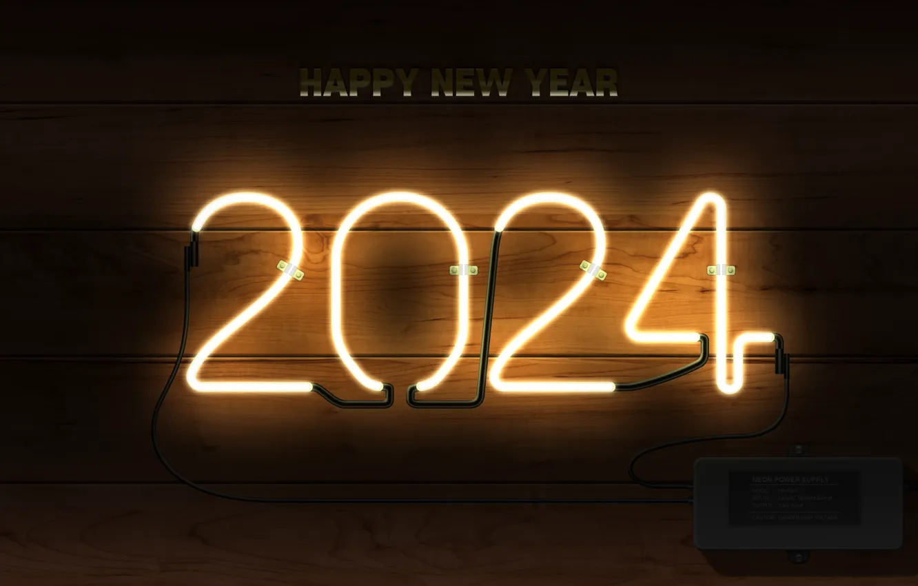 Photo wallpaper new year, neon, happy new year, neon sign, 2024year, 2024 year
