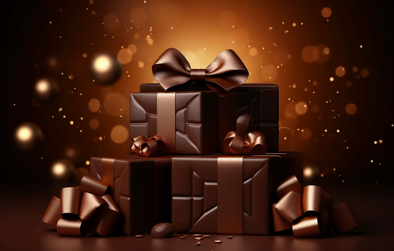 Photo wallpaper balls, the dark background, gift, new year, chocolate, Christmas, gold, gold plated