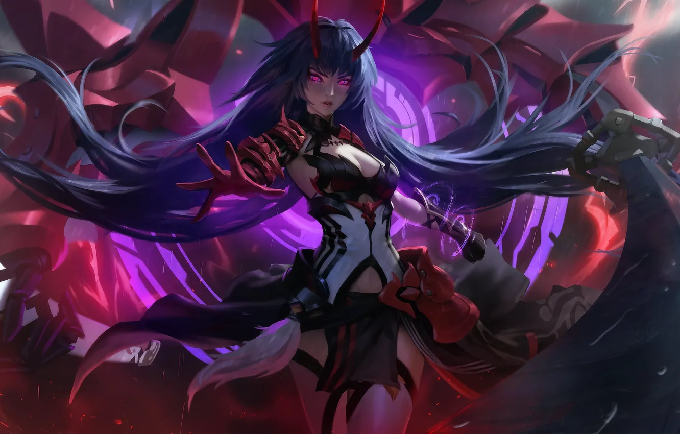 Photo wallpaper movement, magic, anime, horns, Mei, anger, Tess, Honkai Impact 3rd