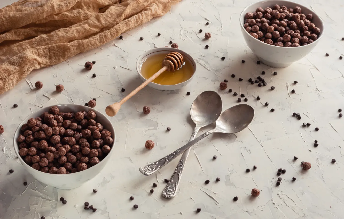 Photo wallpaper food, Breakfast, honey, chocolate balls