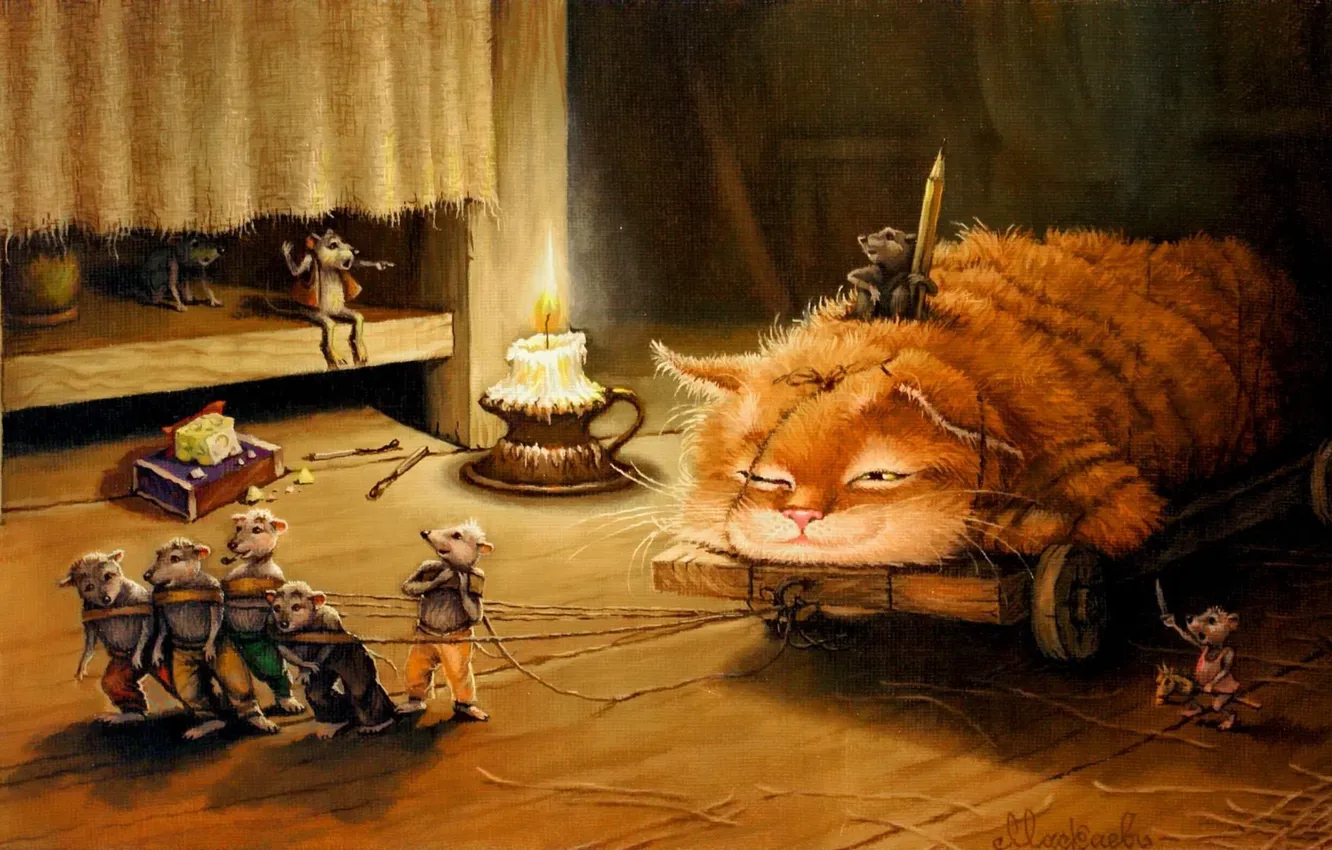 Photo wallpaper cat, figure, tale, art, children's, Tales of the cat Kuzma, Alexander Maskaev