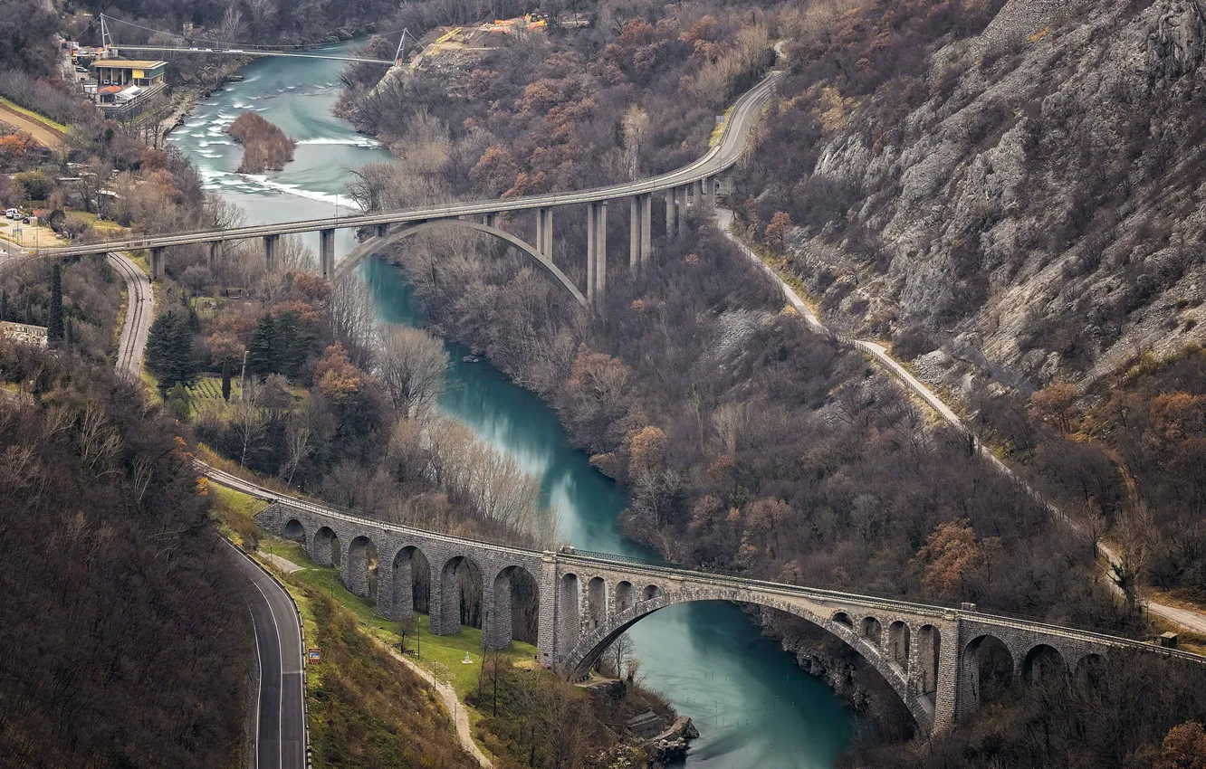 Photo wallpaper Slovenia, Three Bridges, Solkan