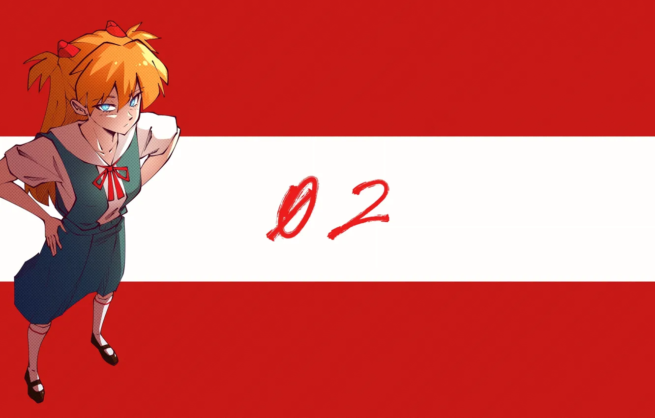 Photo wallpaper anime, flag, figures, red, Neon Genesis Evangelion, Anime girl, rebuild of evangelion, Asuka Langley Soryu