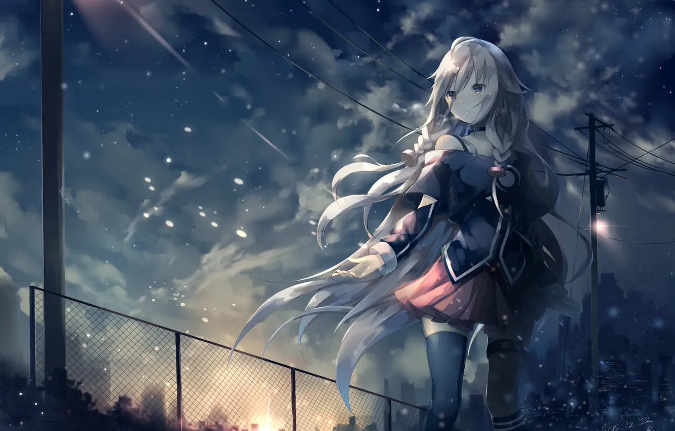 Photo wallpaper the sky, girl, clouds, the city, home, anime, art, braids