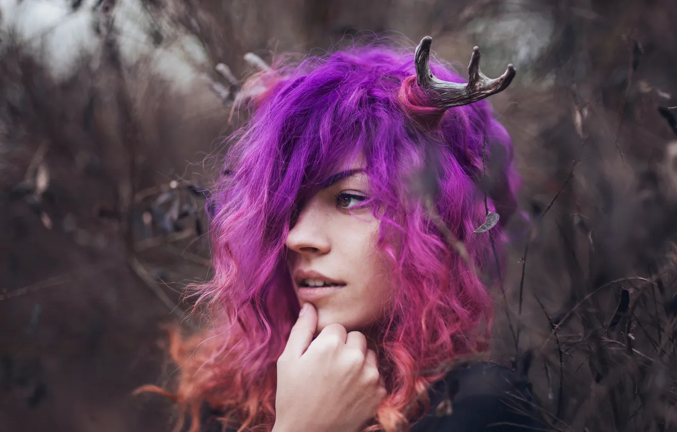 Photo wallpaper girl, portrait, horns