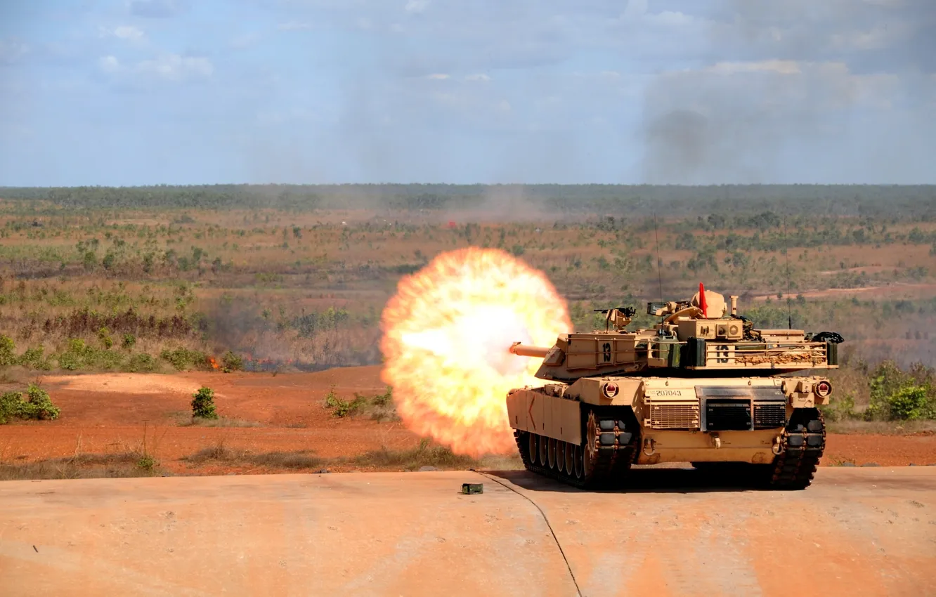 Photo wallpaper flame, shot, tank, shooting, polygon, &quot;Abrams&quot;