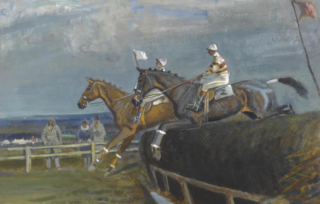 Photo wallpaper picture, genre, Edward Seago, Horse racing in Hethersett