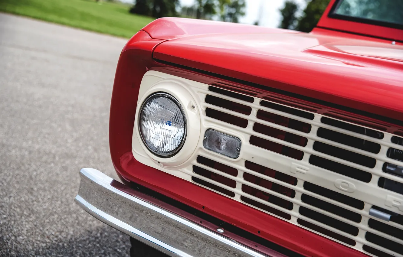 Photo wallpaper red, Roadster, Ford, headlight, 1966, Bronco, slot