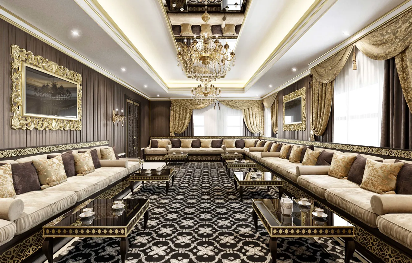 Photo wallpaper sofa, Villa, interior, living room