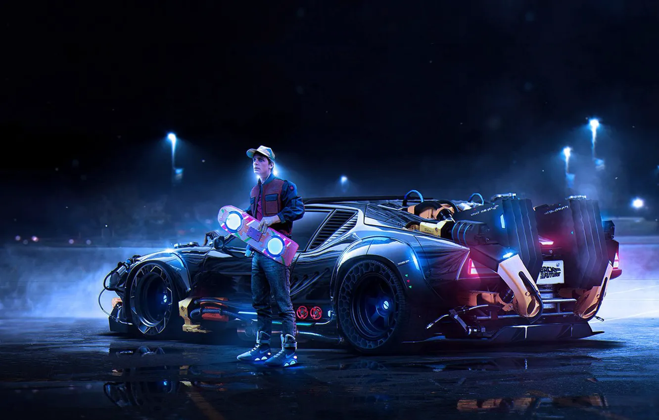 Photo wallpaper car, art, back to the future, Back to the Future, Marty McFly