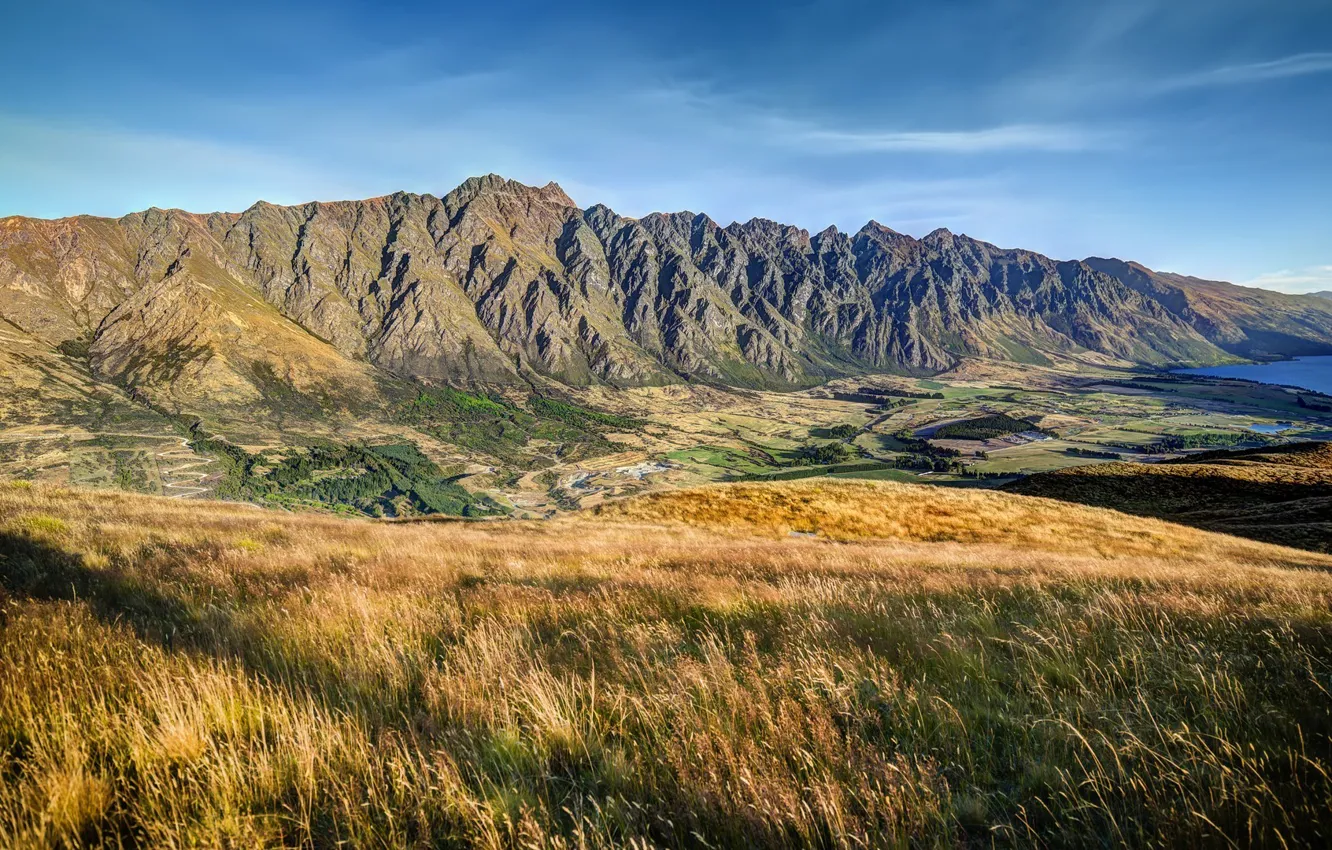 Photo wallpaper the sky, mountains, lake, slope