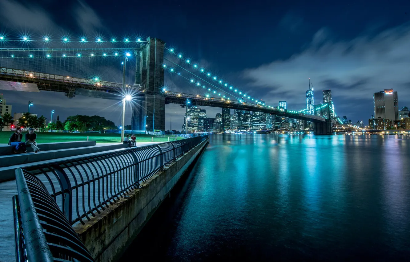 Photo wallpaper bridge, lights, Park, New York, the evening, panorama, new york city