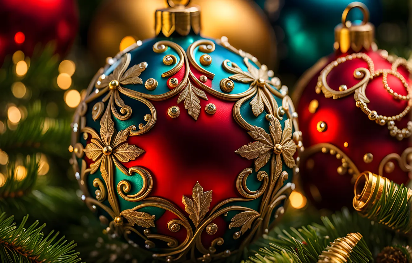 Photo wallpaper balls, new year, Christmas