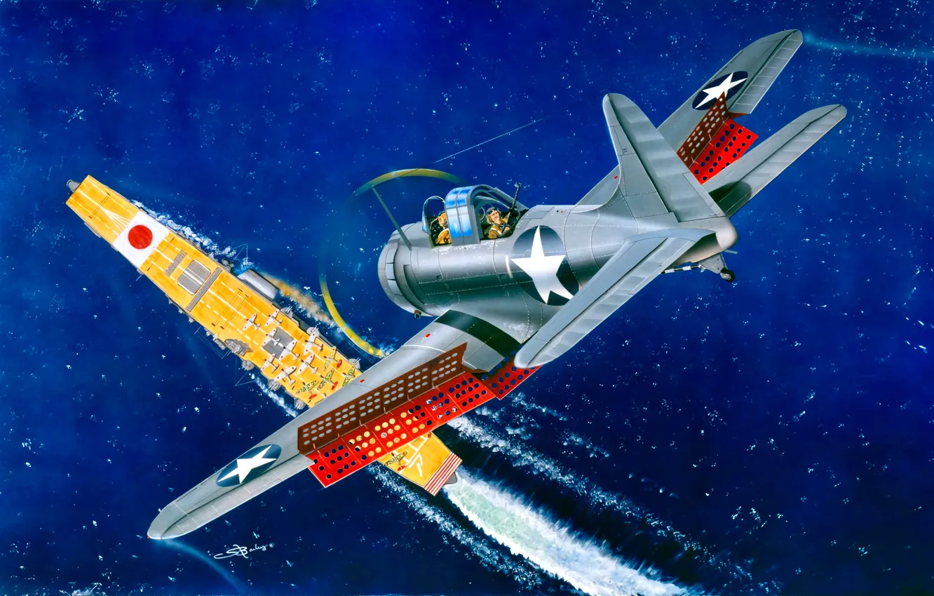 Photo wallpaper the carrier, dive, WWII, US NAVY, The Navy of Imperial Japan, SBD Dauntless