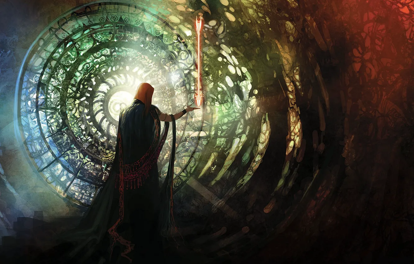 Photo wallpaper girl, rays, light, magic, shadow, arrows