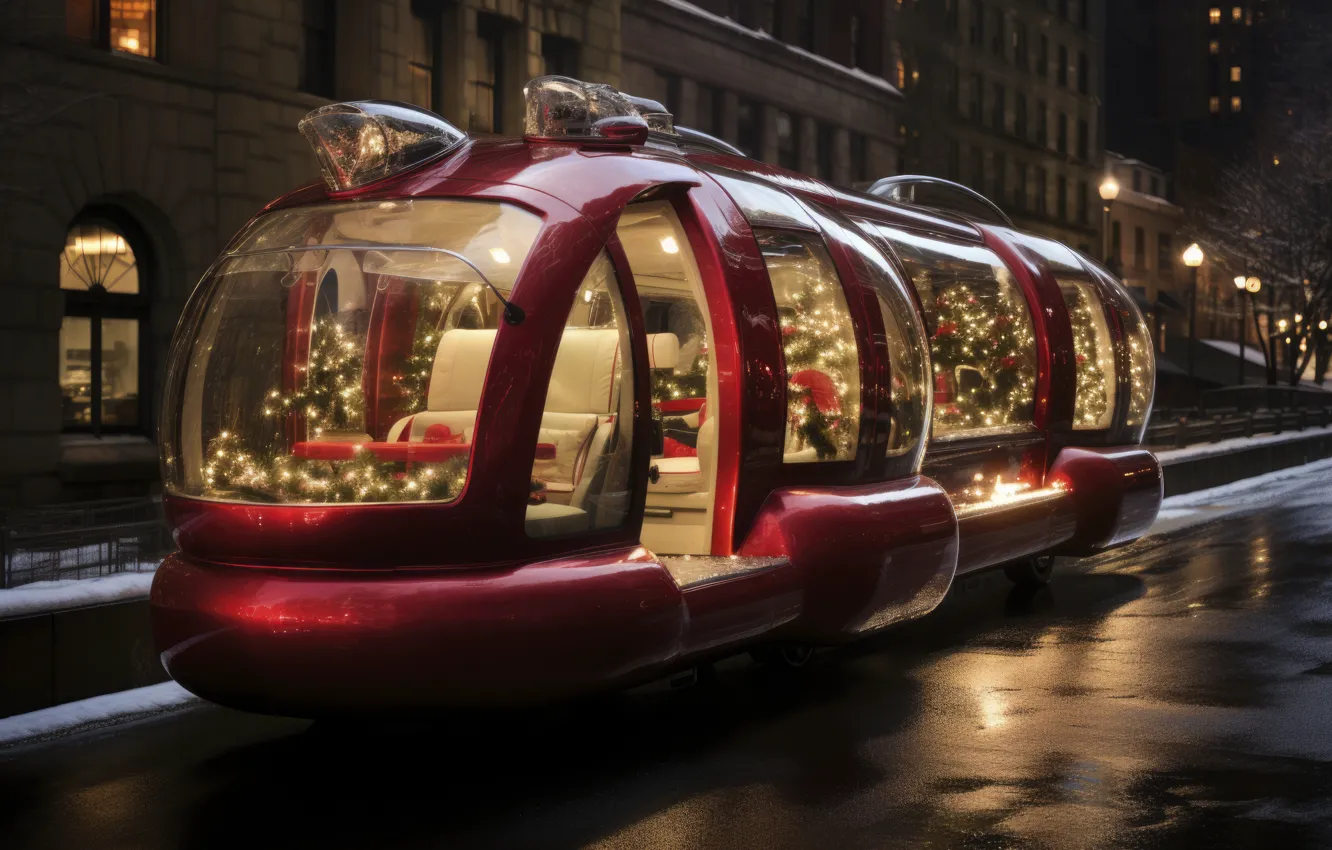 Photo wallpaper winter, snow, decoration, night, transport, street, new year, cars