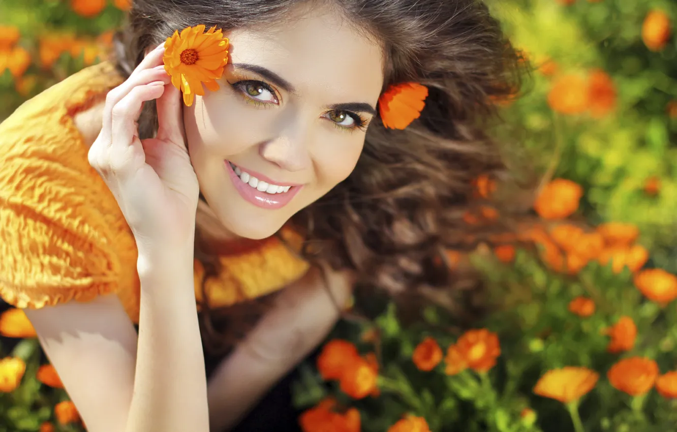 Photo wallpaper girl, flowers, beauty, appearance