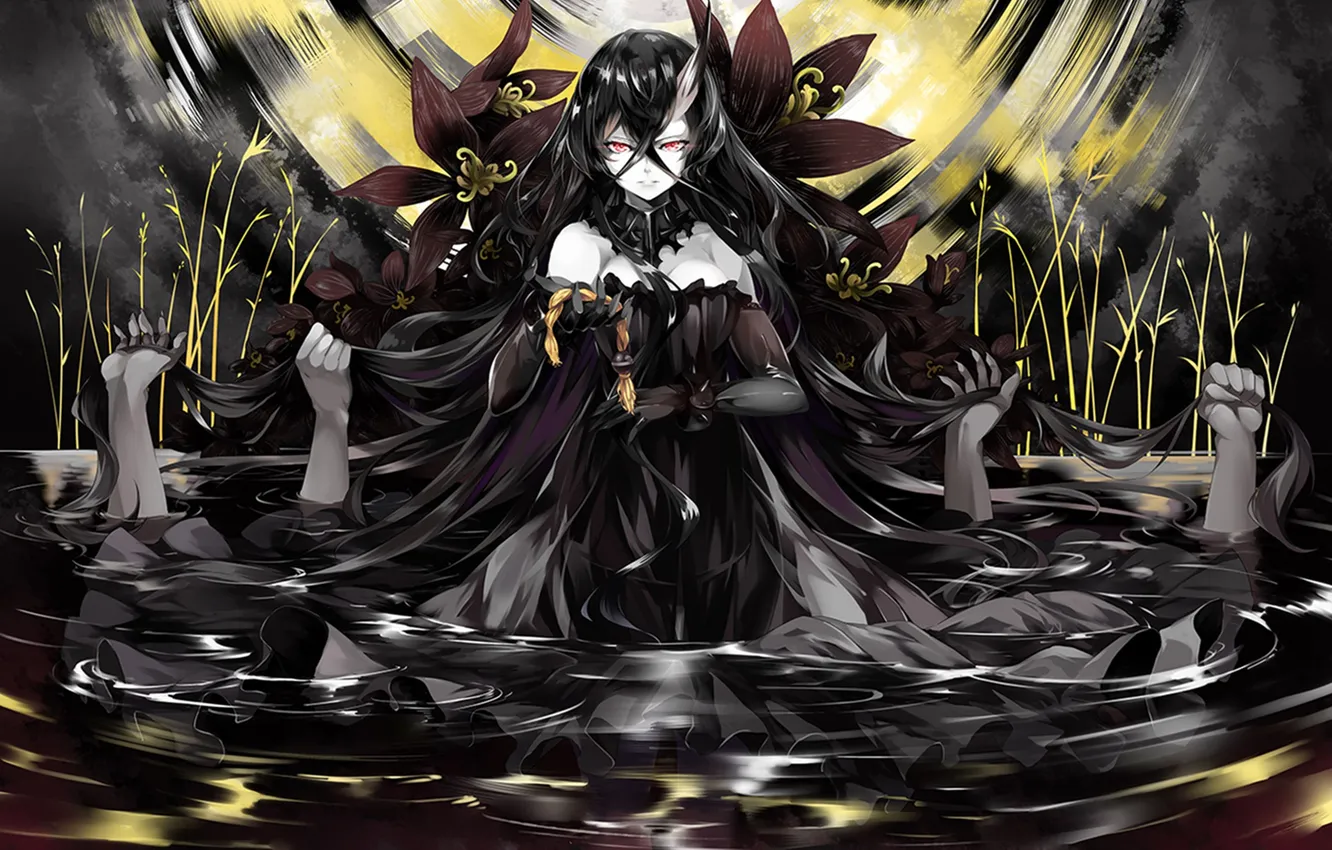 Photo wallpaper girl, flowers, hands, braid