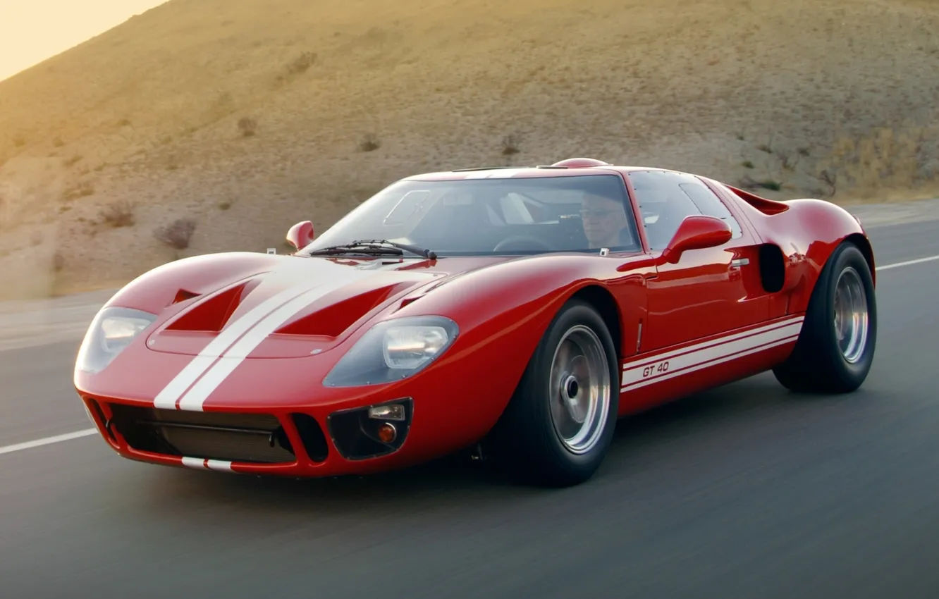 Photo wallpaper road, red, background, Ford, Ford, supercar, the front, GT40