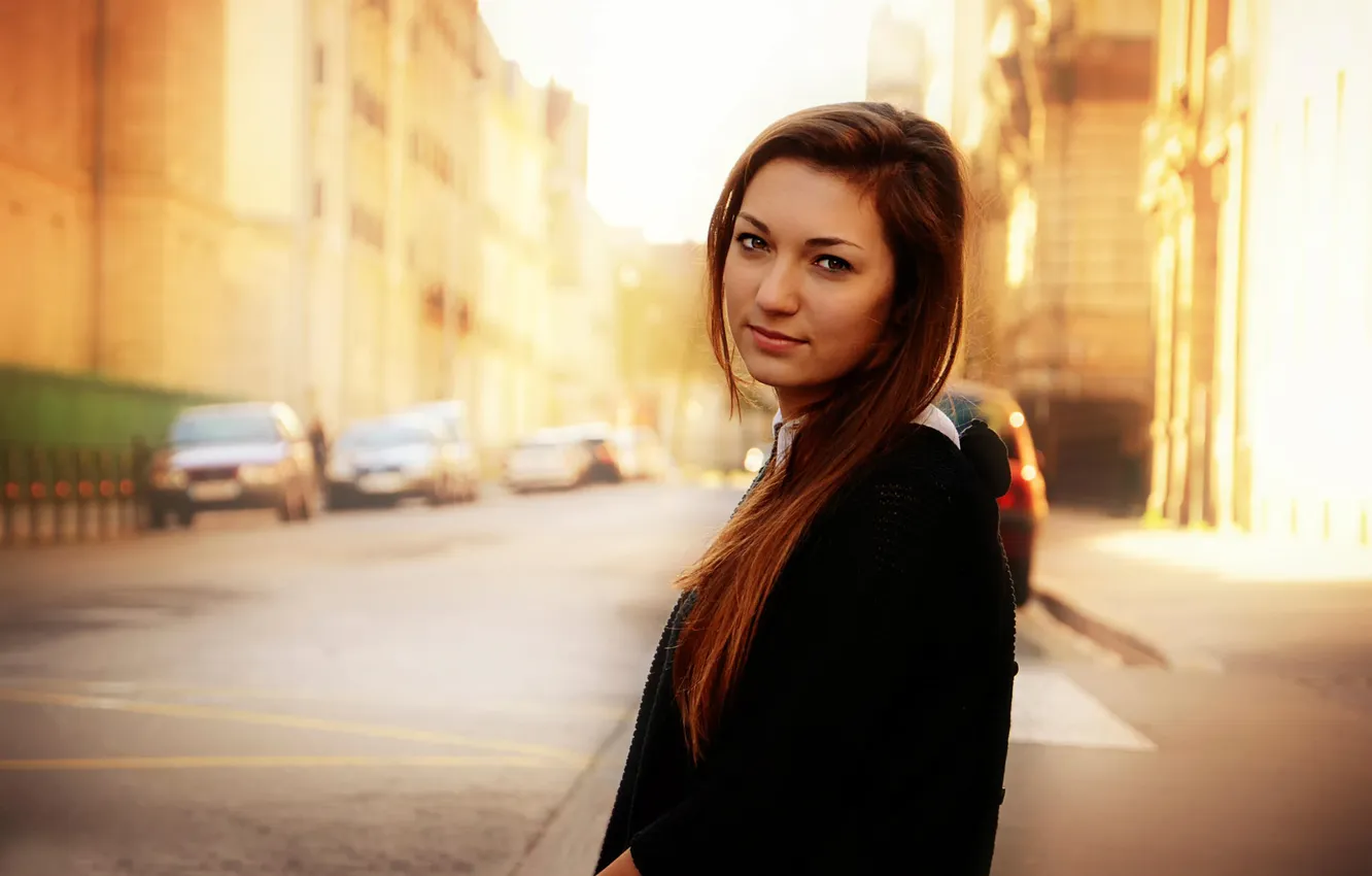 Photo wallpaper street, portrait, brown-eyed