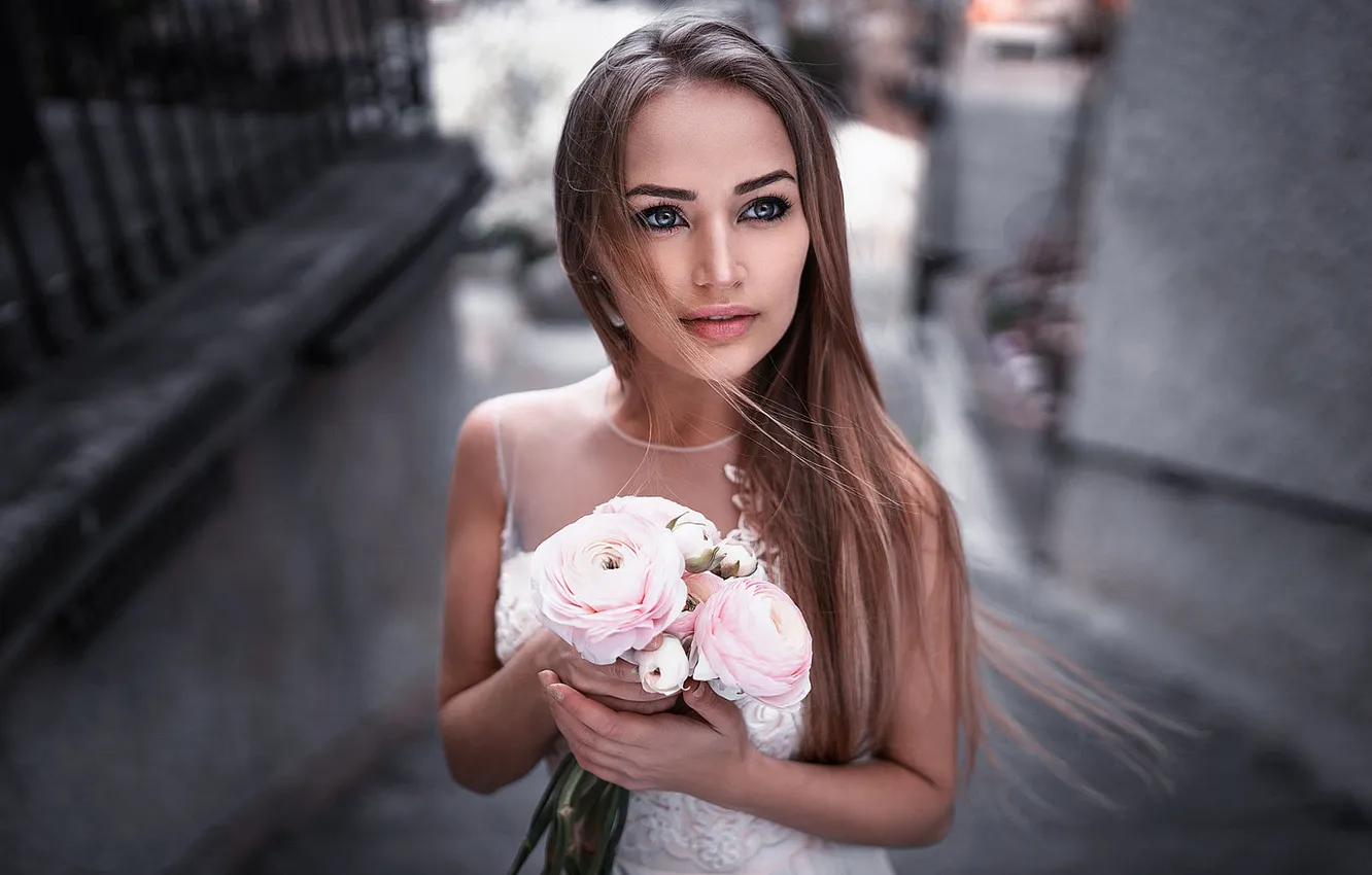Photo wallpaper girl, flowers, view, model, beauty, nice, Mary Jane, Wore