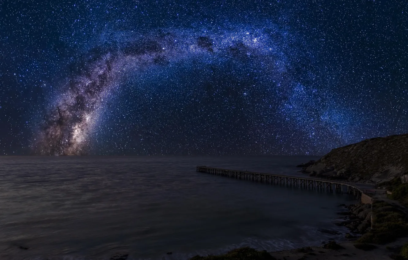 Photo wallpaper sea, the sky, stars, night, shore