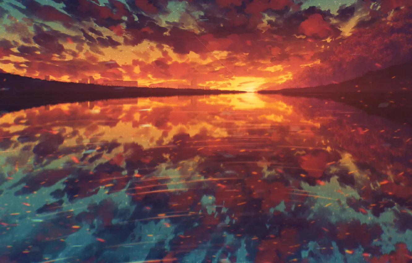 Photo wallpaper water, sunset, nature, by Miloecute